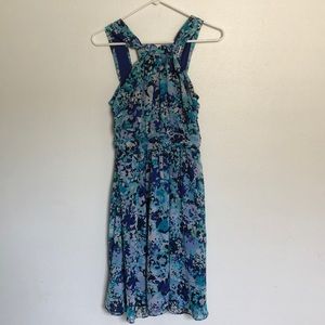 Blue “watercolor” style floral pattern dress